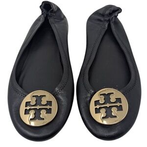 Tory Burch Black Reva Flats with Gold Emblem size 9.5